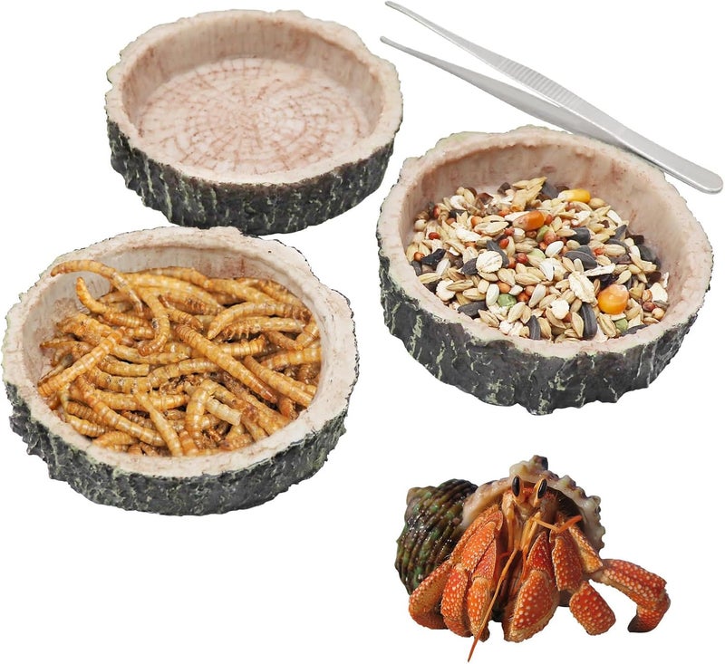 Neeenn 3 Pack Reptile Water Dish Food Bowls, Hermit Crab Food Dish with Feeding Tongs, Bearded Dragon Water Bowl, Suitable for Hermit Crab Lizard Gecko Tortoise Turtle Frog Leopard Crested Gecko - Image 1